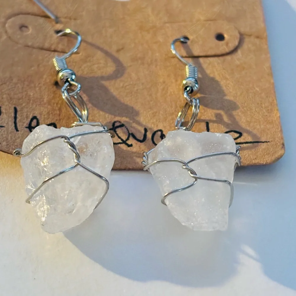 Handcrafted vintage estate sale White Crystal Wire-Wrap Drop Earrings